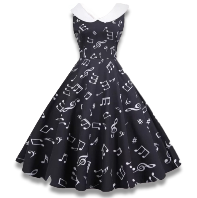 Robe noire sans manche avec notes de musiques 