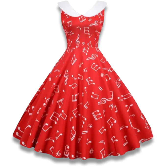 Robe rouge sans manche avec notes de musique