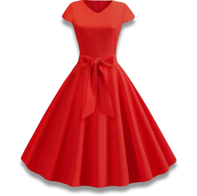Robe rouge avec manche courte et noeud rouge