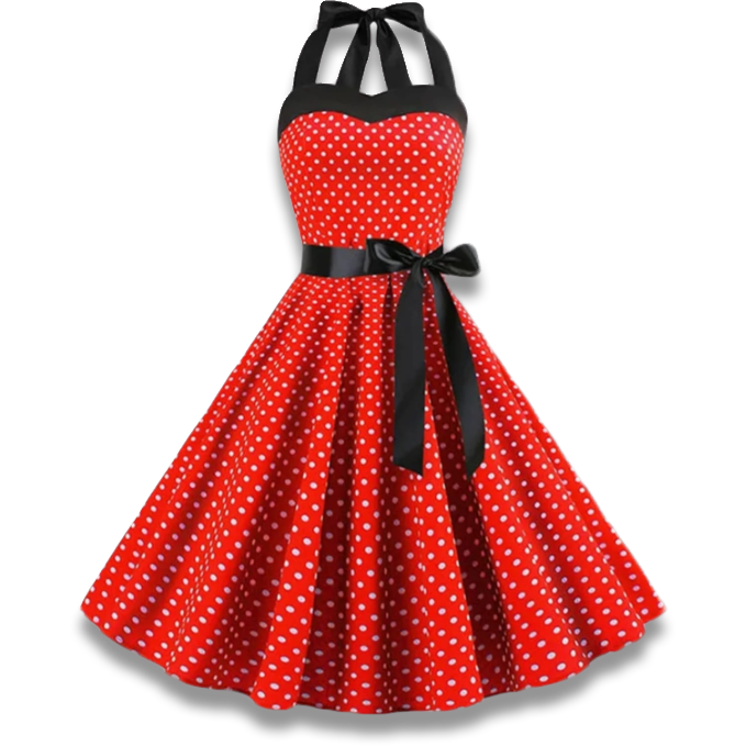 Robe rouge à poids blanc sans manche avec brassiere et noeud papillon noir